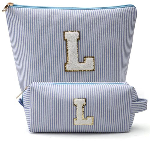 HENGBIRD 2 Pezzi Borsa per Cosmetici Donna, Trousse Trucchi Organizer, Personalizzata Iniziale, Trousse da Viaggio, Pochette Trucchi, Borsa Cosmetica, Regalo per Donna Ragazze