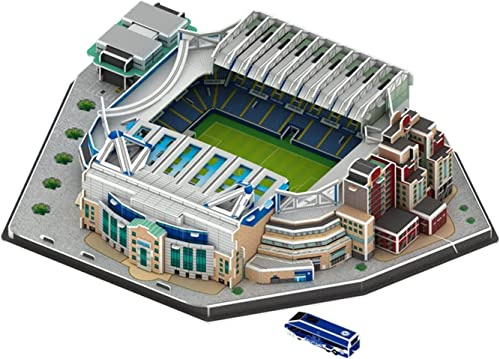 WSYBPCNM 3D Holzpuzzle, DIY Bauspielzeug Modell, Chelsea Fußballstadion, Stamford Bridge Stadion, 35,8 x 26,6 x 8,8 cm, ab 4 Jahren