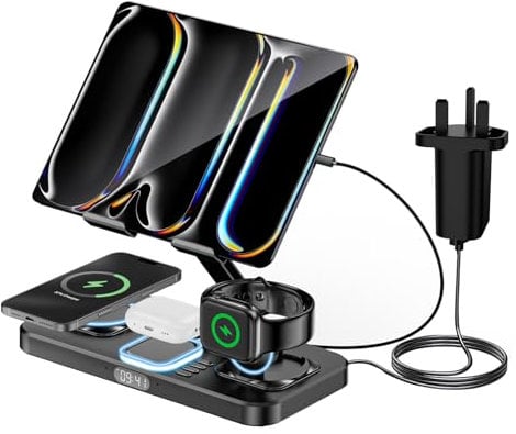 GLILAVOX Wireless Charger 6 in 1 Wireless Charging Station for iPhone16/15/14/13/12/11Series,iPad Stand,iWatch Series10/9/8/7/6/SE/5,Wireless Charging Station for Multiple Devices(Black)