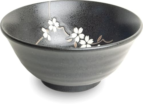 Japan-Bowls ASIATICA | Ramen Bowl Porzellan-Schalen 15 cm | Hochwertige asiatische Schüssel für Reis, Nudeln, Tapas, Udon, Müsli - Suppen-Schale mit japanischen Designs (Anemone Matt-Schwarz)
