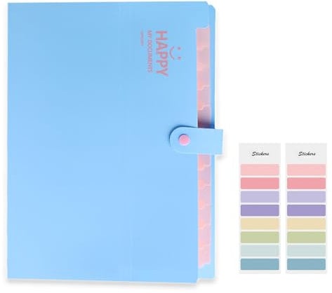 Meekye Fächermappe A4 mit 12 Fächern und 16 Stück Etikette, Dokumentenmappe A4 Ordnungsmappe Mappen Ordnersystem, Document Organizer Für Zuhause, Büro, Schule, Belege Und Auf Reisen Blau