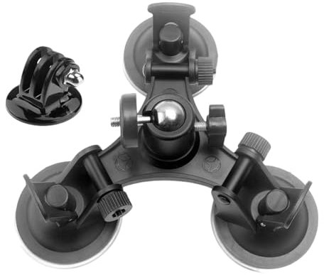Soporte de coche con triple ventosa para GoPro, con adaptador de trípode de 1/4 pulgadas, compatible con GoPro Hero, DJI Osmo Acción, etc. Montaje en el parabrisas o en la ventana del coche
