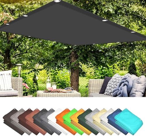 Sun Shade Sail Waterproof Rectangle 2.2 x 8 m Pes Polyester UV Block Impregnated Pergola Replacement Shade Cover with Fixing Kit Customizable for Backyard Canopy, Dark Grey