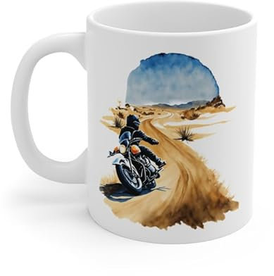 Mug Motard Harley Route Désertique – Moto Custom Vintage sur Chemin Sablonneux – Cadeau Aventure Biker Idée cadeau