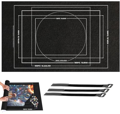 66 * 116cm Puzzlematte, Puzzelmatte, Puzzle Mat, Schwarze Puzzleunterlage Mit 3 Klettbändern Zur Aufbewahrung, Ideal Für Bis Zu 1.500 Rätsel, Platzsparende Lösung Für Puzzleliebhaber