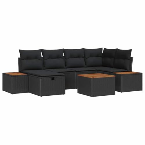vidaXL Garten-Sofa-Set 7 pcs Schwarz 55 x 62 x 69 cm Poly Rattan, Gemütliches Gartensofa, schicker Outdoor-Sofa, modulares Möbel, ergonomische Liege, Flexible Balkon-Sitzmöbel