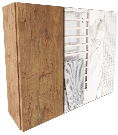 möbelkap Spiegelschrank Bad 60x50x17,8 cm Lancelot Eiche – Badezimmerschrank, Badschrank und Hängeschrank mit Spiegel, 3 Ablageflächen Stauraum, beidseitig montierbare Tür, Wandschrank zur Wandmontage