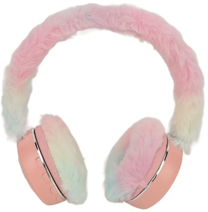 lvifloae Mode niedliche kreative kleine Eigelb Plüsch Cartoon Headset Bluetooth Ohrhörer mehrfarbige Atemlichter, faltbares Design, weiches Plüsch, hellblau (Rosa)