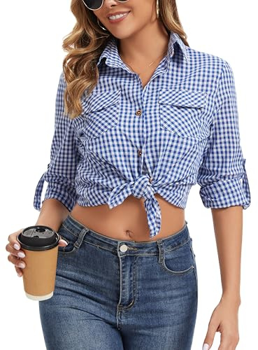 Yukiuiny Chemisier Carreaux 100% Coton Femme Chemise Bucheron Western T Shirt Casual Décontractée Classique Retro Ecossaise Flanelle Blouse Gilet Vintage