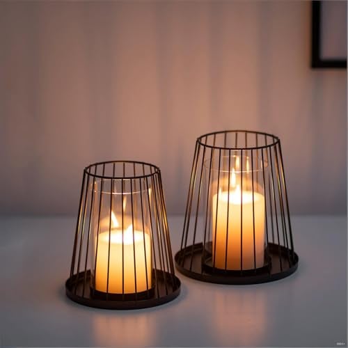 Sziqiqi Windlicht Schwarz Deko Wohnzimmer, Modernes Metall 2er-Set
