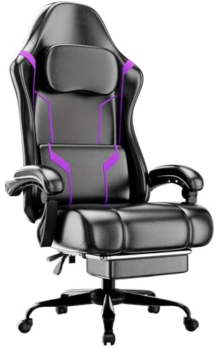 HOTOSYCH Sedia da Gaming Ergonomica, Sedia da Ufficio con Imbottitura a Molle Insacchettate e Poggiapiedi, Sedie Gamer Regolabile in Altezza con Seduta Girevole e Poggiatesta (Similpelle, Viola)