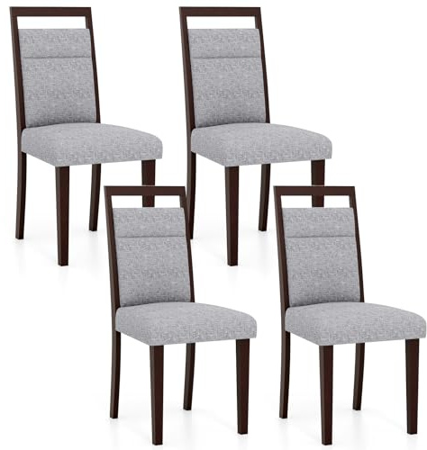 COSTWAY Set om 2 köksstolar, trästol, matstol med vadderad sittplats, trästolar med vaddering, kan bära upp till 150 kg, stolar för matsal, kök, vardagsrum, modern (Grå,4)