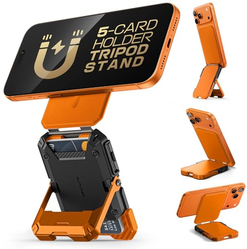 SUPCASE for MagSafe Wallet with Stand, Magnetic Wallet for Men, [Hold 5 Cards] [Adjustable Stand] [RFID Blocking] Phone Credit Card Holder Tripod for iPhone 17/16/15/14/13/12 Series (Coral)