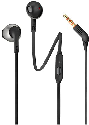 JBL Tune 205 Cuffie In-Ear Cablate, Nero | Suono JBL Pure Bass e Microfono, Cavo Piatto, Ergonomico, Custodia Morbida, Jack da 3,5 mm