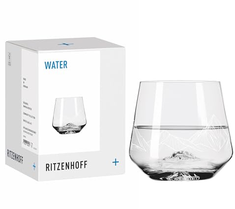 RITZENHOFF 8098003 Wasserglas 400 ml – Entdecker – mit stilisierter Berglandschaft aus klaren Linien und ruhigen Flächen – Made in Germany