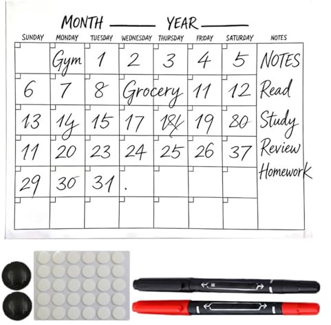 Monatlicher Wandkalender, Papier mit Markern und Magneten, monatlicher Jahreskalender, für Lehrer, Studenten, Kinder, Jugendliche, Familie, Paare, Esszimmer und Apartment