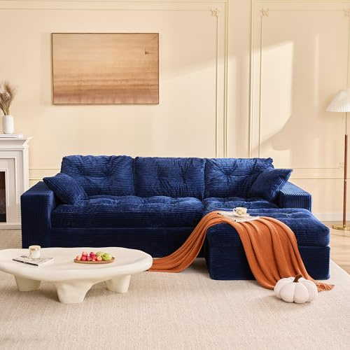 Litbird Divano Angolare 3 Posti, Divano Modulare, Velluto a Coste, Blu navy
