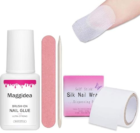 Nail Repair Kit for Broken Natural Nails, Silk Nail Wrap with Brush-On Glue | Nail File & Stick, Fix Cracked, Split or Damaged Nails at Home