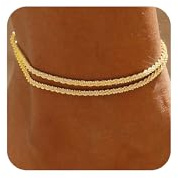 ASCOMY Anklets for Women 14K Gold/Silver Plated Ankle Bracelet for Women Waterproof Layered Cute Beads Shining Twist Rope Chain Pearl Link Heart Anklets Summer Beach Foot Chain Jewelry Gifts for Her