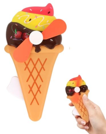 TC Toys - Ice Cream Manual Hand Fan – Battery-Free Handheld Mini Cooling Fan for Kids & Travel – Portable Squeeze Press Fan Toy