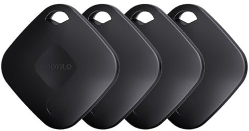 Yipoyilo Dual System Air Tracker Tag, Bluetooth Tracker Work with Apple Find My and Google Find Hub for iPhone iOS Android, Item Tracker for Luggage Key Bags etc 4 Pack Pure Black