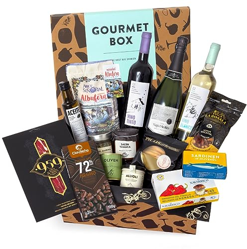jamon.de Feinkost-Präsentkorb Gourmet mit Wein, Cava & spanischen Delikatessen - Geschenkkorb für Feinschmecker & Freunde der mediterranen Küche