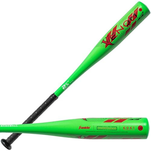Franklin Sports Venom - Mazza da Baseball in Metallo per Bambini, in Alluminio, certificata USA, per Ragazzi e Ragazze, 63,5 cm, 425,2 g, Goccia -10, Verde