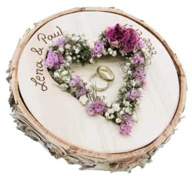 Hochzeit Ringkissen Ringhalter Herz Mille Fleurs rund Holzherz für Eheringe mit Namen
