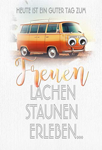KE AV Humorvolle Geburtstagskarte mit Wackelaugen, B6 Format, Inklusive Umschlag, Klappkarte - Perfekt für einen unvergesslichen Geburtstag, Motiv: Bus