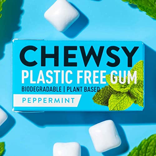 Chewsy alla menta piperita | Chewing gum naturale, senza plastica | Senza zucchero, senza aspartame | 100% xilitolo, adatta ai denti | Vegano, 15 g (confezione da 12, 120 pezzi)