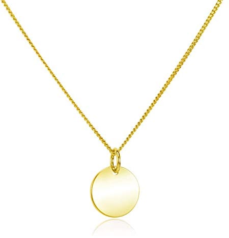 Materia Gold Kette mit rundem Plättchen Anhänger - Damen Halskette 925 Silber vergoldet CO-27-Gold