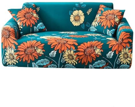 Morbuy Sofabezug Sofaüberwürfe für 1/2/3/4 Sitzer Armlehnen L-Form Sofa elastische Stretch weich Antirutsch farbecht Blume Muster (4 Sitzer,Teal Blue)