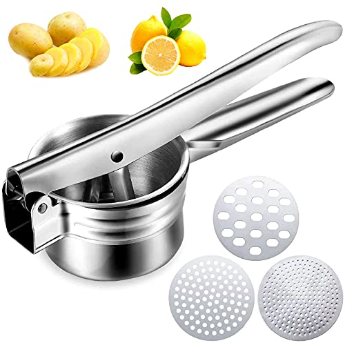 McNory Kartoffelpresse aus Edelstahl, Spätzlepresse mit 3 Lochscheiben,Professionelle Kartoffelpresse Edelstahl rostfrei für Kartoffelpüree,Obstsäfte,Gemüsebrei