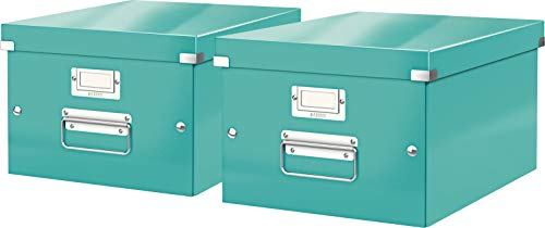 Leitz, Mittelgroße Aufbewahrungs- und Transportbox, Mit Deckel, Für A4, Click & Store (Eisblau, Mittel | 2er Pack)