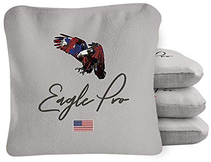 American Cornhole Association,Official Dual Sided (Slick n Stick) Professional Cornhole Bags,All Weather,Double Seed,Abgerundete Ecken,Eagle Pro Designs, Graue Eagle Pro Series Cornhole Taschen.