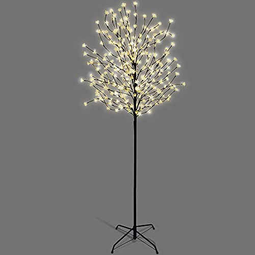 NETTA 5FT LED Cherry Blossom Tree, Pre-Lit 250 Lights, Auto-Off Timer and 8 Lighting Modes, 3M Power Cable, Suitable for Indoor and Outdoor Use - Warm White