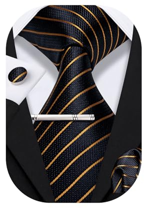 Barry.Wang Herren Krawatte Set Seiden-Geschäfts-Streifen Plaid-Krawatten-Set mit Taschentuch Manschettenknopf für Hochzeit Formell