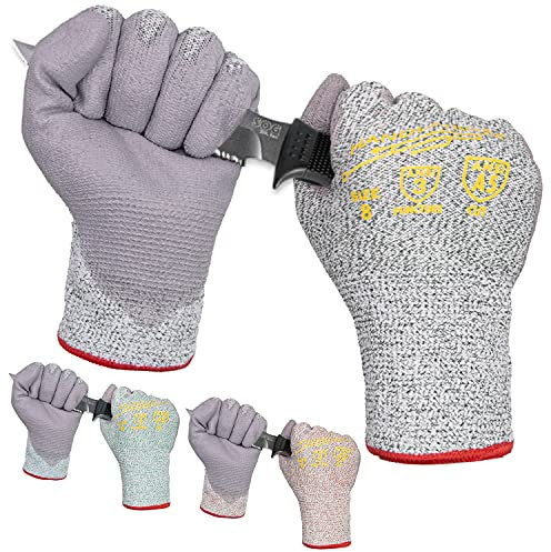 3 Pairs Cut Resistant Gloves, Safety Grip Work Gloves for Men and Women, High Performance ANSI Level 5 Protection, PU Coated Gardening Work Gloves, Breathable and Flexible (XL (Size 10), 3 Colours)