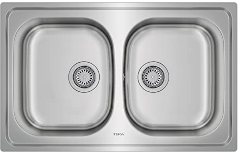 Teka Universe 80 T-XP 2C - Fregadero Encastrado de 80 cm, 2 Cubetas, Desagüe con Válvula Manual, Insonorización, Acabado Pulido, Color Acero Inoxidable
