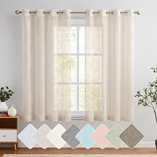 TOPICK Beige Gardinen mit Ösen Einfarbig Gardinen für Wohnzimmer Schlafzimmer Fenster Transparent Durchsichtig Stores Landhausstil Modern Fenstergardinen 2er Set 160H x 140B (cm)