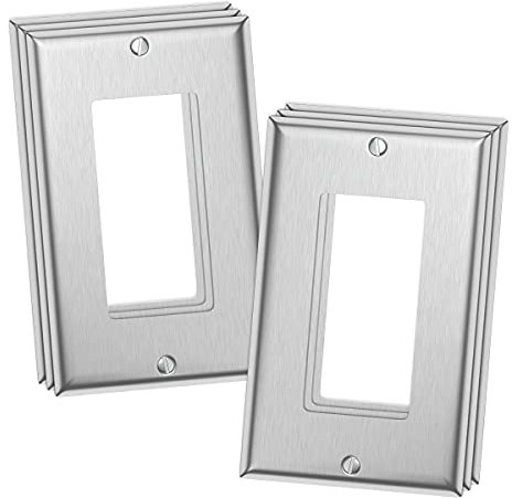 MLLIZH 6-Pack 1 Gang Decorator Wall Plate Stainless Steel Outlet Covers for Light Switches, Dimmers, Rocker GFCI, Receptacle, USB Outlet,Brushed Finish, Silver