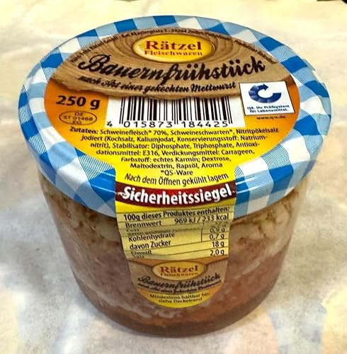 Bauernfrühstück im Glas 250g - Hausmacher Art - leckerer Brotaufstrich - Kochwurstspezialität aus groben Schweinefleisch mit leichtem Gelee- und Fettabsatz WF-18442