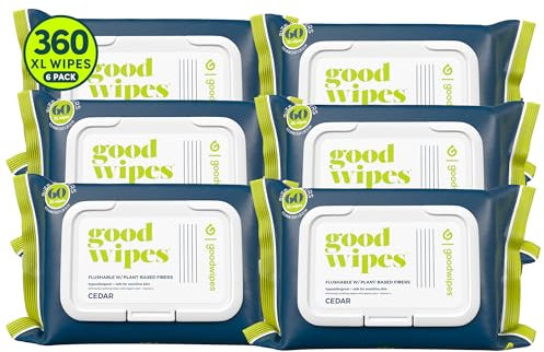 Goodwipes Flushable & Plant-Based Wipes with Botanicals | Dispenser for at-Home Use | Cedar with Aloe Septic and Sewer Safe | 360 Count (6 Packs) - Biggest Adult Wipes