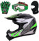 Zorax ZOR-X19 Grün L (53–54 cm) Predator Kinder Motorrad Motocross MX Helm & Handschuhe L (7 cm) & Schutzbrille & Sturmhaube ECE 2206