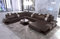 Wohnlandschaft Venedig XXL Sofa in Leder - mit LED Beleuchtung, verstellbare Kopfstützen, Recamiere/Lederfarben wählbar/Ausrichtung wählbar (Ottomane rechts, Dunkelbraun-Weiß)