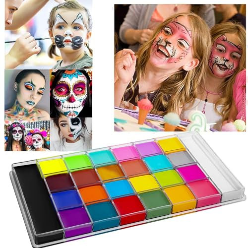 26 Colores Pinturas Cara Para Niños, Paleta De Pintura Facial y Corporal Con Pinceles No Tóxicos Para Niños Halloween Navidad Festival Disfraces Maquillaje