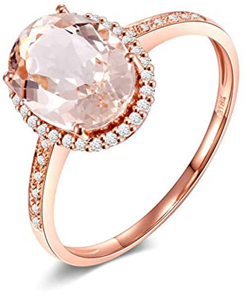 Fedi Nuziali Oro Rosa 18K, Ovale Anelli Vintage Rosa Chiaro Morganite Bianco Diamante 1.9ct Fede Matrimoniale Taglia 18,5