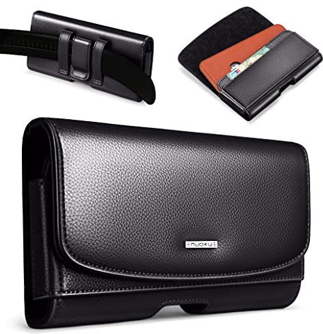 nuoku Leder-Holster für iPhone 14 Max, 14 Pro Max, 13 Pro Max, 12 Pro Max, 11 Pro Max, Xs Max, Gürtelhalter mit starker magnetischer Abdeckung, Gürtelschlaufen, ID-Steckplatz