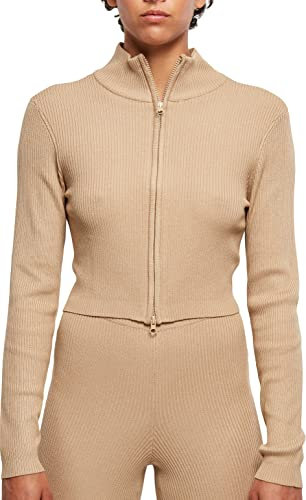 Urban Classics Women's Ladies Cropped Rib Knit Zip Cardigan Sweater, unionbeige, XXL