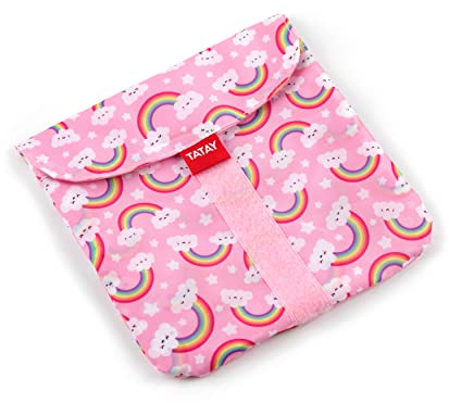TATAY Porta Merenda per Bambini Riutilizzabile, Ideale per Porta Panino o Snack, Adattabile, Facile da pulire, Senza BPA, Personalizzabile. Arcobaleno. Dimensioni 18 x 0,3 x 18 cm